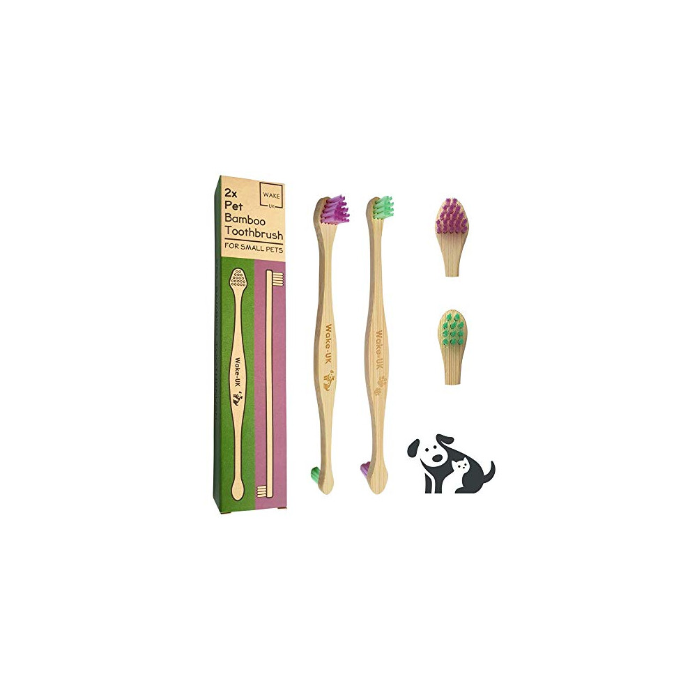 Pet Toothbrush for Dogs Cats & Small Pets, Pack of 2 Double Head Bamboo, Soft Teeth Cleaning Products, Organic Dental Care, Remove Plaque Off, Dog