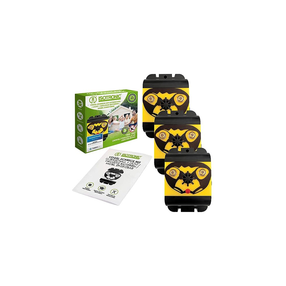 Isotronic Ultrasonic Bird Repeller Device, Battery Powered Portable Bird Deterrent, Pigeon Scarer - Pack Of 3 Pcs.