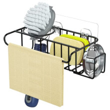 Kitchen Sink Caddy Sink Tidy, Kitchen Sponge Holder Stainless Steel 4 in 1 Kitchen Organiser Brush Holder Dish Cloth Holder and Sink Stopper Holder,