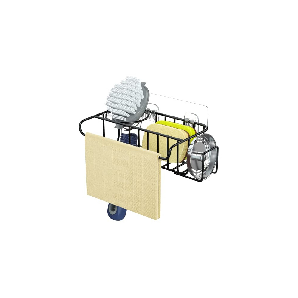 Kitchen Sink Caddy Sink Tidy, Kitchen Sponge Holder Stainless Steel 4 in 1 Kitchen Organiser Brush Holder Dish Cloth Holder and Sink Stopper Holder,