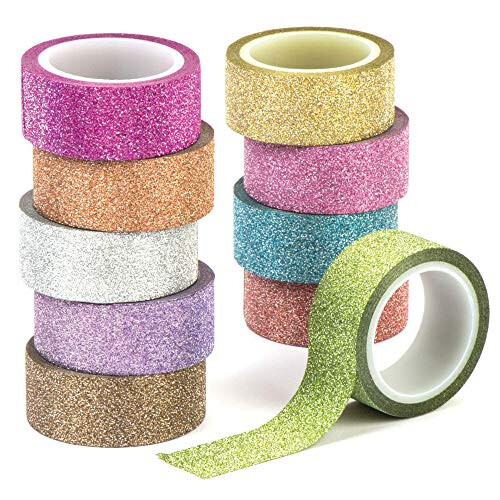 AV617 Glitter Tape Value Pack for Kids' Crafts and Art Projects, Cards, Party Bags, and Decorations (Pack of 10), 3m