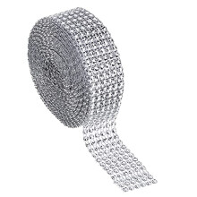 Acrylic Rhinestone Diamond Ribbon, 6 Row 10 Yard (9.15m) Silver Hollow Imitation Diamond Ribbons for Birthday and Wedding Decorations, Christmas Cake