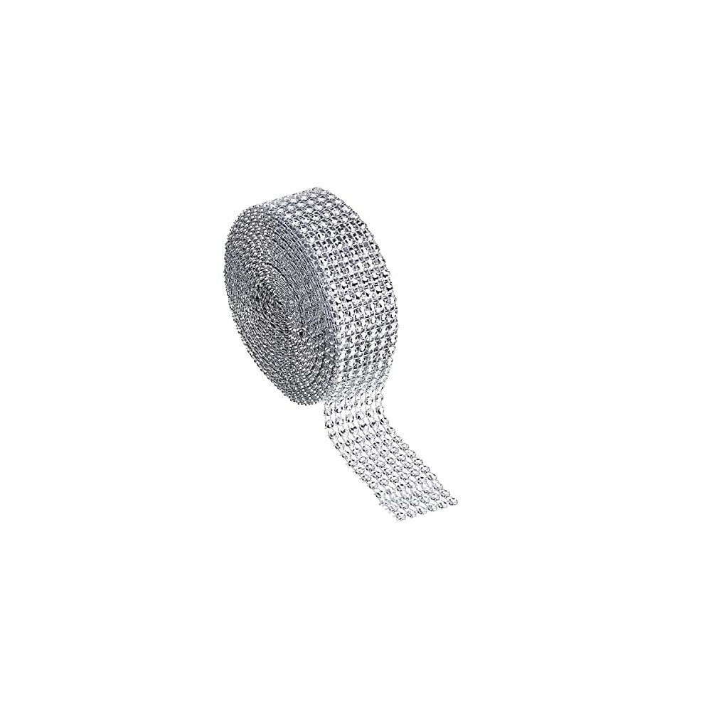 Deolven Acrylic Rhinestone Diamond Ribbon, 6 Row 10 Yard (9.15M) Silver Hollow Imitation Diamond Ribbons For Birthday And Wedding Decorations, Christmas Cake