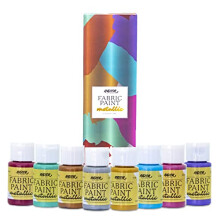 Metallic Fabric Paint - 8 Metallic Colours Set x 30ml - Permanent Washproof Textile Paints Ideal for Painting T-Shirts, Clothes, Leather, Sneakers,