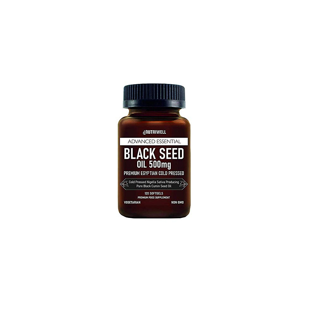 Nutri Well Black Seed Oil Softgel 120 Vegetarian Capsules 500Mg | Non Gmo - Cold Pressed Nigella Sativa Producing Egyptian Black Cumin Seed Oil, Vegan &