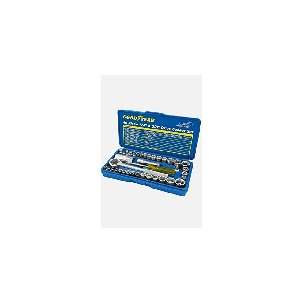 40 Pieces Socket Driver Set With 1/4" & 3/8" Sockets Metric Imperial Ratchet Bolts Spark 5055441447209