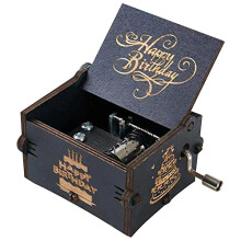 Happy Birthday Gifts Music Box,Wooden Hand Crank Engraved Musical Instrument with Melody, Happy Birthday Gift for