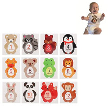 12Pcs Baby Monthly Sticker Cartoon Animal Shaped Milestone Memories Photo Props for 1-12 Month Newborn Boys Girls