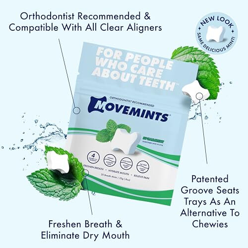 Movemints Clear Aligner Mints - Πατενταρισμένα Μέντα για Στήριξη Σαθρών - Χωρίς Ζάχαρη (3 Πακ) 1