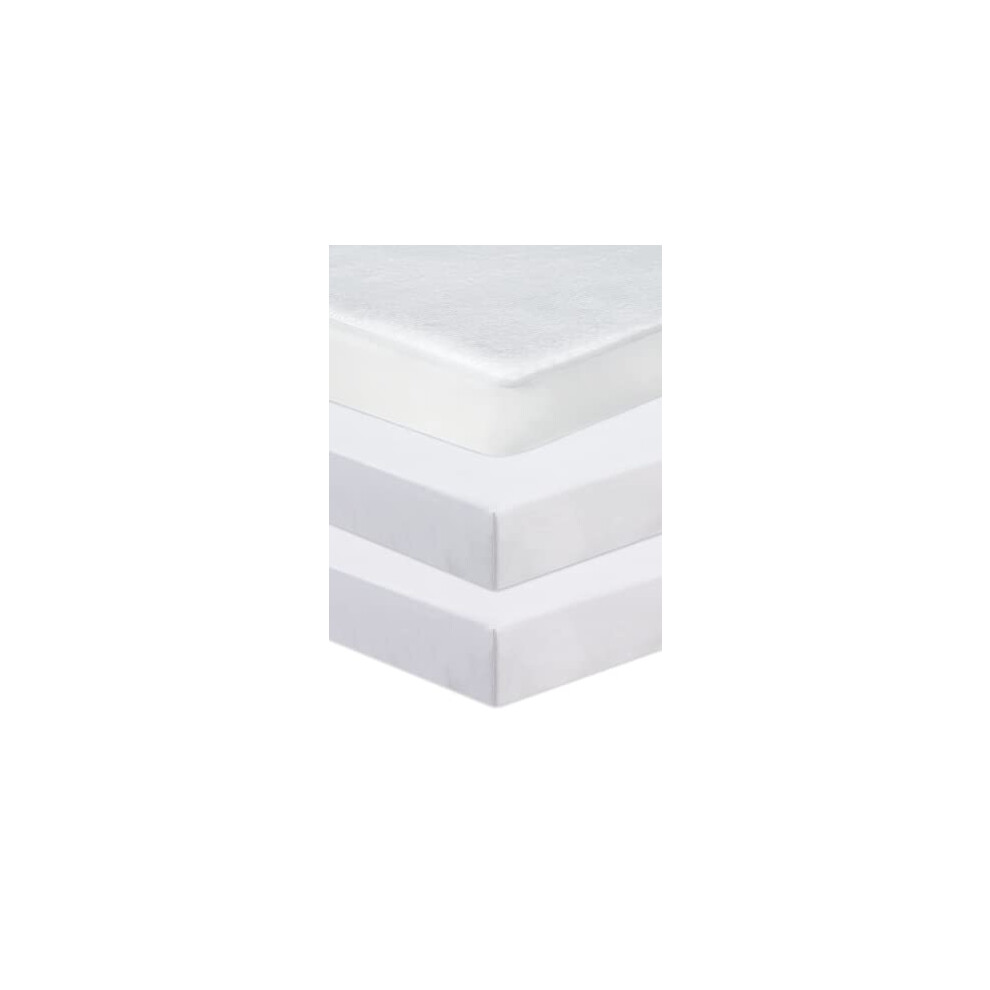 Next To Me Compatible Crib Fitted Sheets 3Pcs Set (83-85 X 50-51 Cm) | 100% Pure Cotton - 2 Fitted Sheets & 1 Waterproof Mattress Protector (Silver) Silver Hajran Linen
