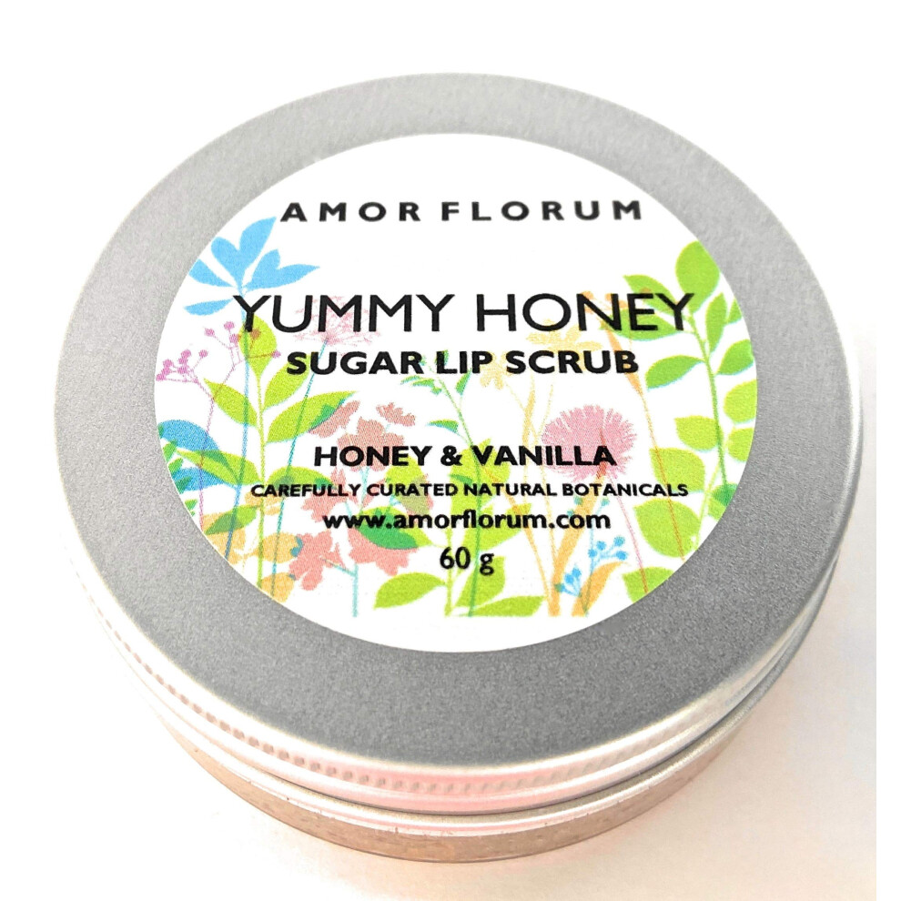 Amor Florum - Sugar Lip Scrub - 100% Natural - With Jojoba, Honey, Vanilla. Gently Exfoliates, Softens, Hydrates. 60G