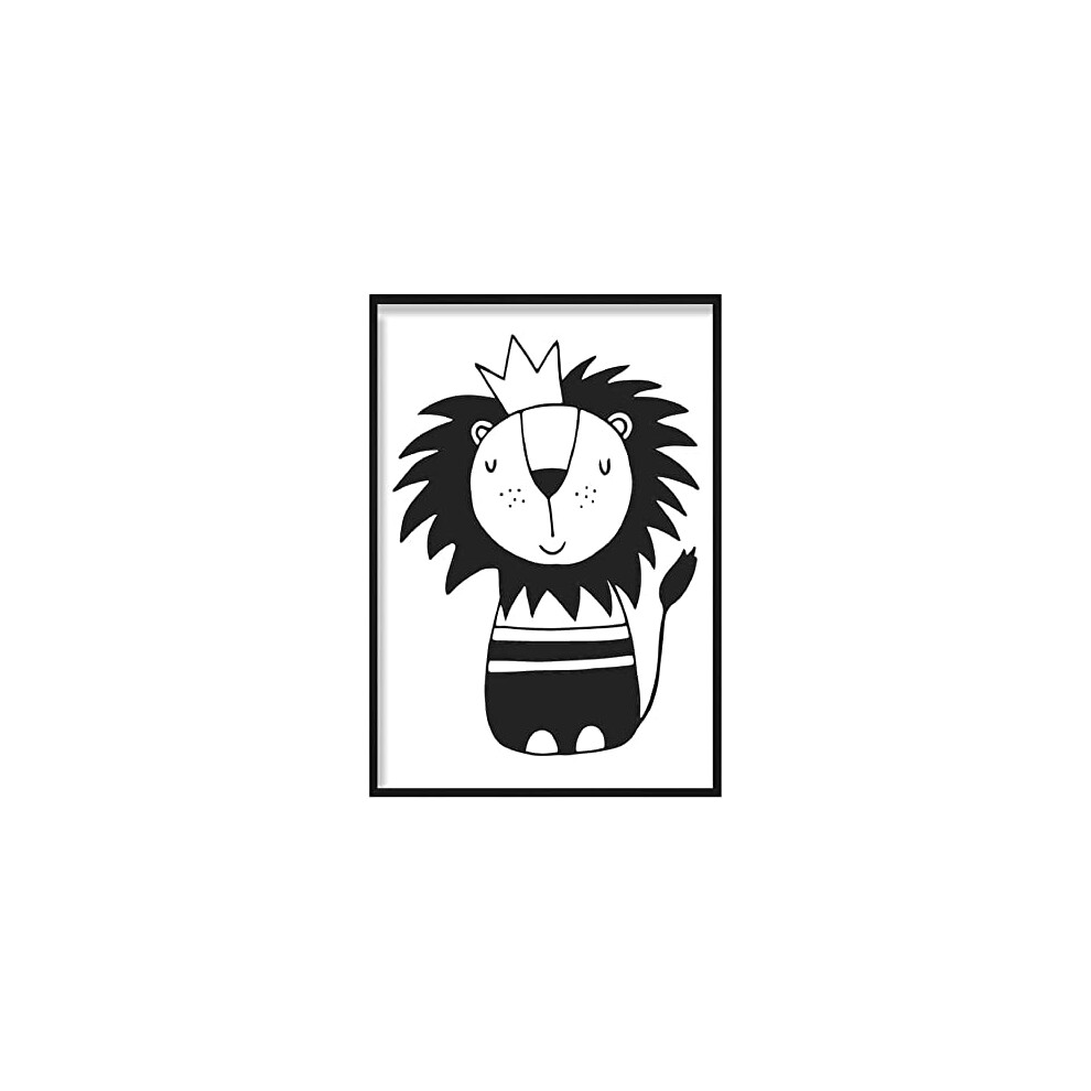 Lion Scandinavian Nursery Poster, A4 Size, Black/White Artze Wall Art