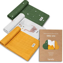 3 x Langes in cotone per neonati in bambù naturale LIONELO - 70x70 cm - Antibatterici - Dino