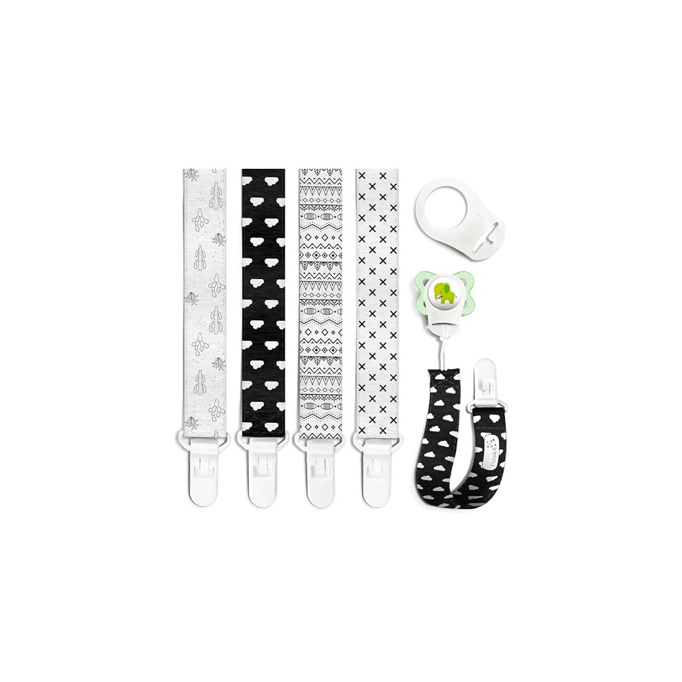 Putska 4 Pack Baby Pacifier Clip Girl & Boy - Unisex Pacifier Clips For Boys & Boys. The Pacifier Holder Teether Comes With Mam Attachment. 4 Plastic