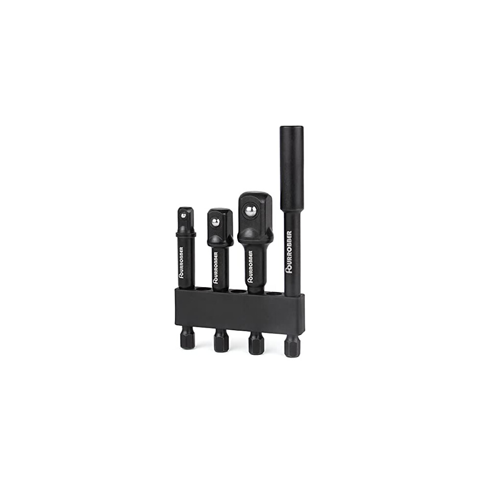 Impact Driver Socket Adapter Set with Magnetic Extension Bit Holder for 1/4 inch Hex Shank to Square Socket Turn Power Drill Into Nut Driver 4 Pieces