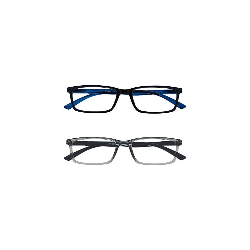 Opulize Blue/Light/Black See 2 Pack Blocking Reading Glasses Grey Computer Gaming Anti Glare Mens Womens Bb9-17 +2.00