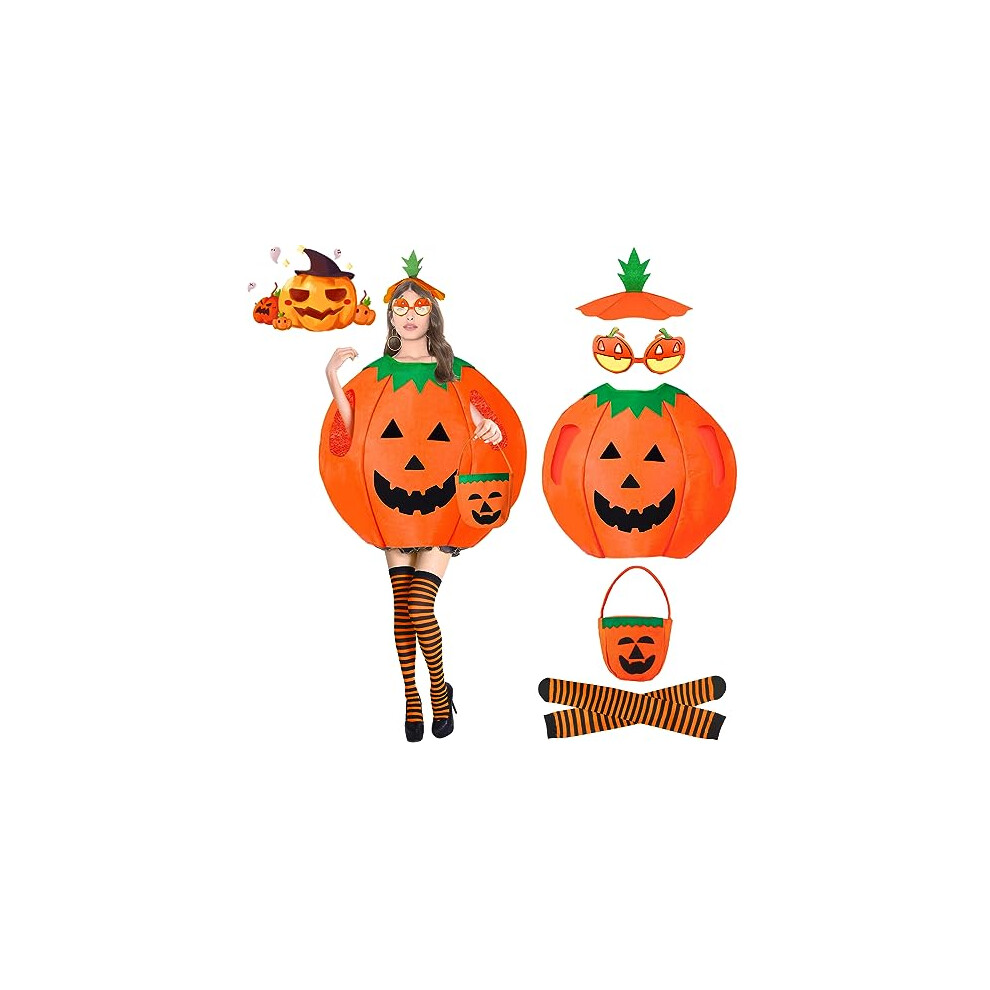 Halloween Pumpkin Costume, Pumpkin Outfit Adult Womens Halloween Costumes Adult Fancy Dress Striped Tights Halloween Cosplay Costumes Funny Cute with