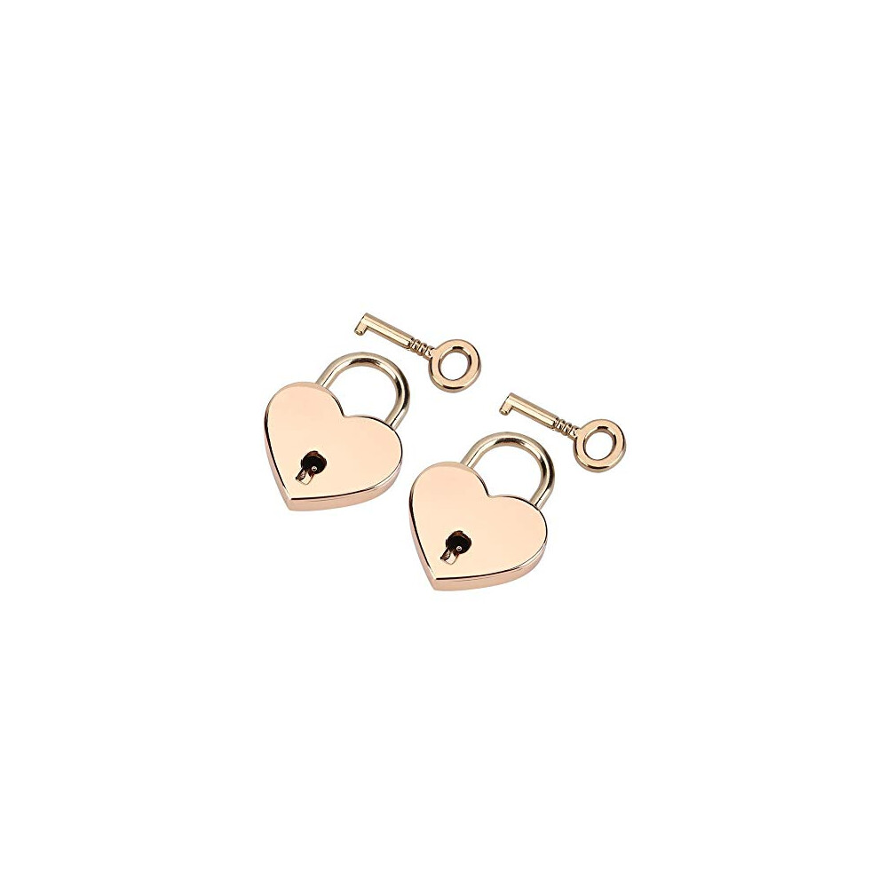 Mini Padlock, 2Pcs Rose Gold Heart Shaped Mini Lock Metal Locks with Keys for Luggage Handbag Diary Book Jewelry Box