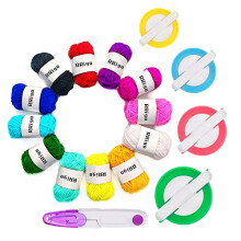 Pom Pom Maker, 4 Sizes Pompom Maker Tool Set for Fluff Ball Weave DIY Wool Yarn Knitting Craft Project for Kids and Adult + 12Pcs Acrylic Yarn + 1Pcs