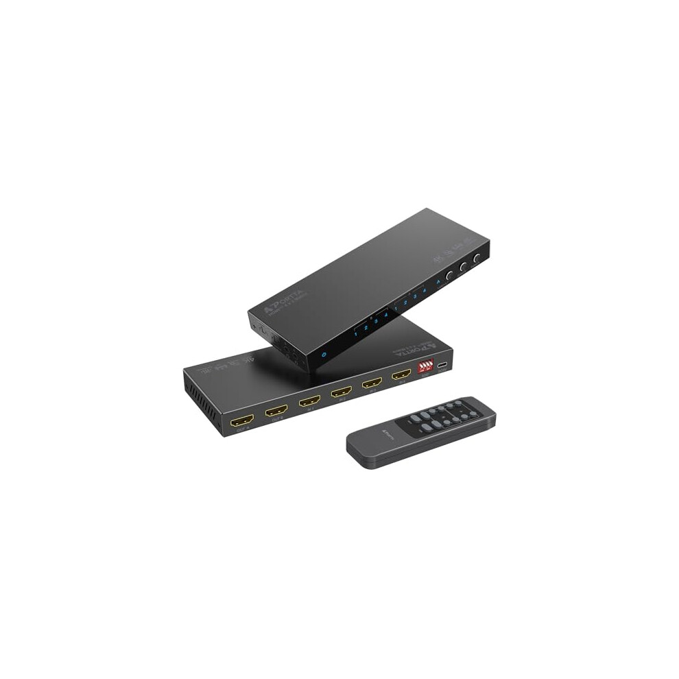 Portta 4K 60Hz Hdmi Matrix 4X2, 4 In 2 Out Switch Splitter With Toslink 3.5Mm Audio Extractor, Arc, 16 Edid Modes, 4K Downscale, And Ir Remote Support