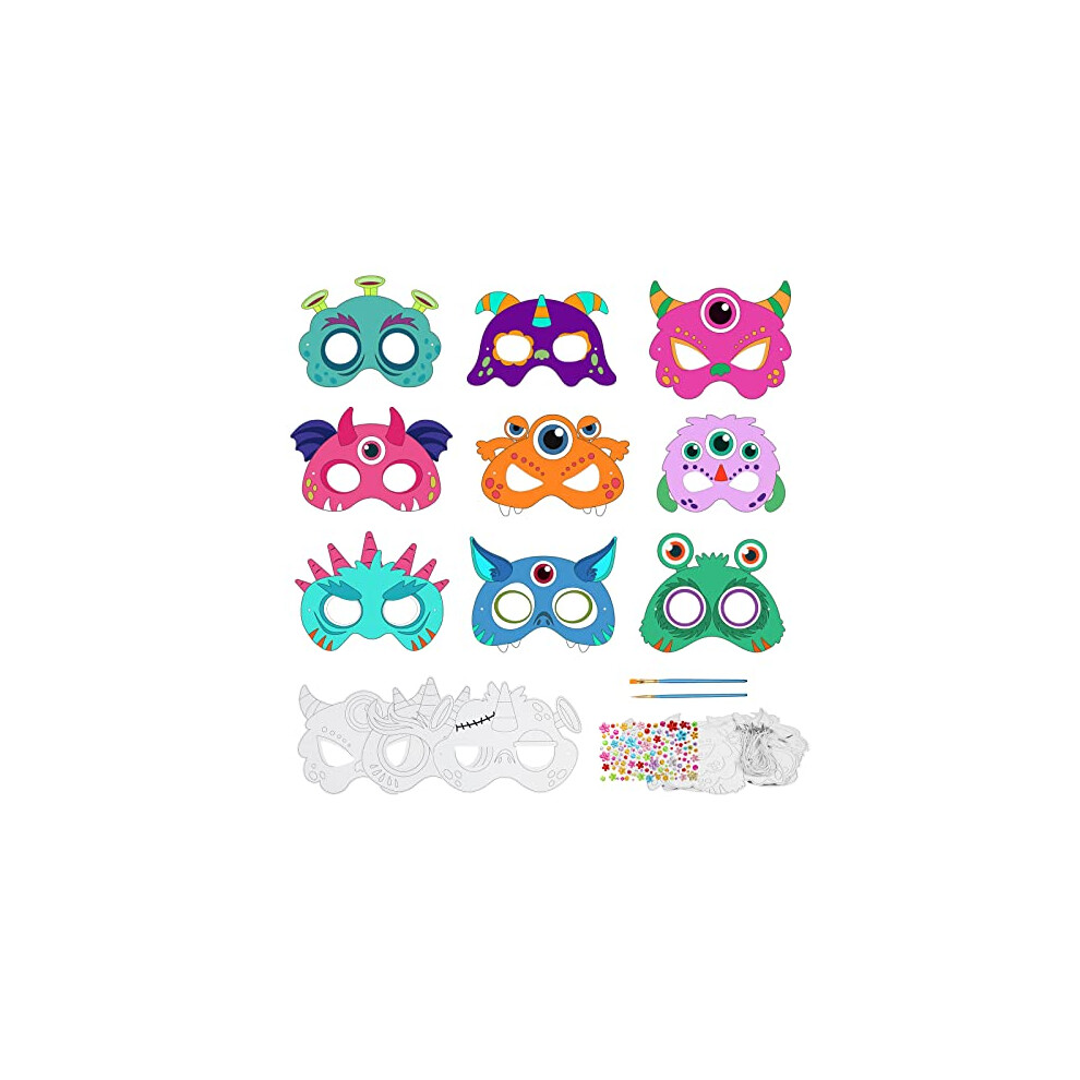 24 Pcs White Card Masks Colour in Mask DIY Monster Masks for Kids to Decorate Birthday Party Bag Filler Easter Gifts Christmas Cosplay Dress Up Art