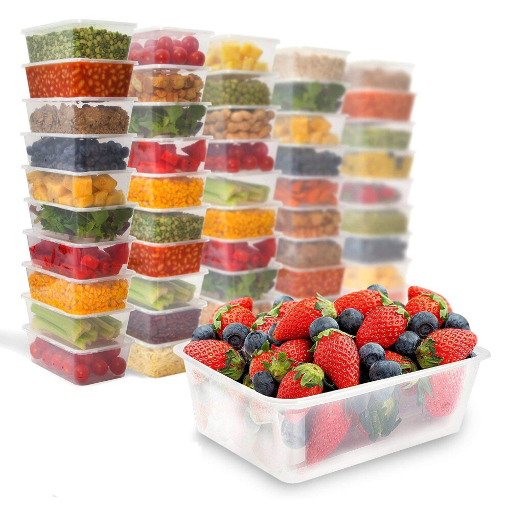 Plastic Food Containers 650 ml - Pack of 50 Reusable Food Containers - Perfect Clear Plastic Food Storage Containers - Microwave and Freezer Safe,