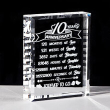 10th Anniversary Romantic Gifts for Her 10 Years Wedding Crystal Presents for Wife, K9 Crystal Glass Plaque Happy 10th Anniversary Christmas Keepsake