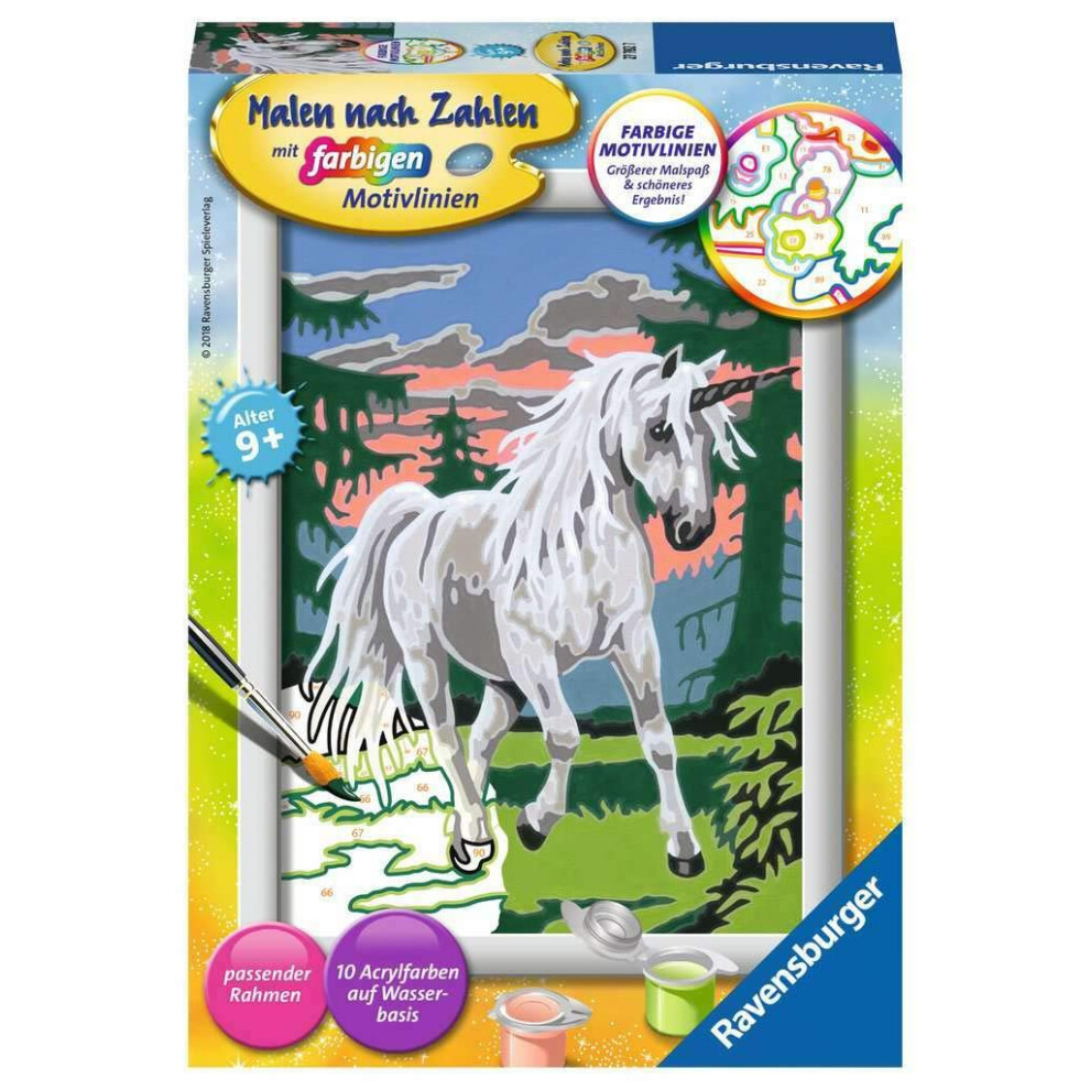 Einhorn 27782 Painting by Numbers 13 x 18 cm Unicorn in The Enchanted Forest, Multi-Coloured