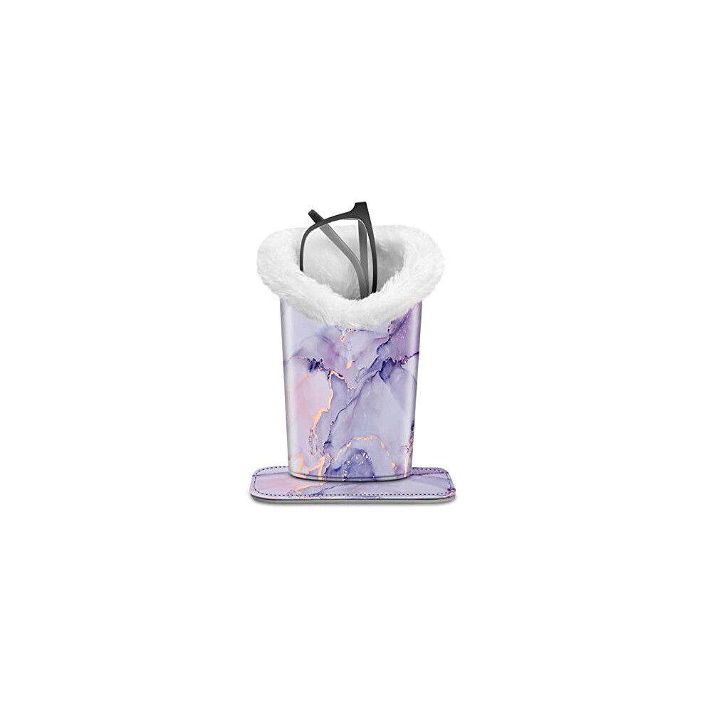 Fintie Lilac Plush Lined Eyeglasses Holder With Magnetic Base- Premium Vegan Leatherâ Glasses Stand Case, Za- Marble, 5.51*3.94*3.54