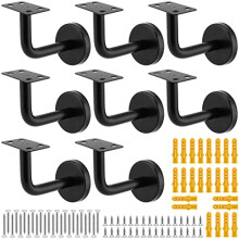 8 Pack 60 x 80 mm Black Handrail Brackets, Stainless Steel Handrail Bracket, Flat Type Stair Bannister Bracket with Mounting Hardware Wall Mounted
