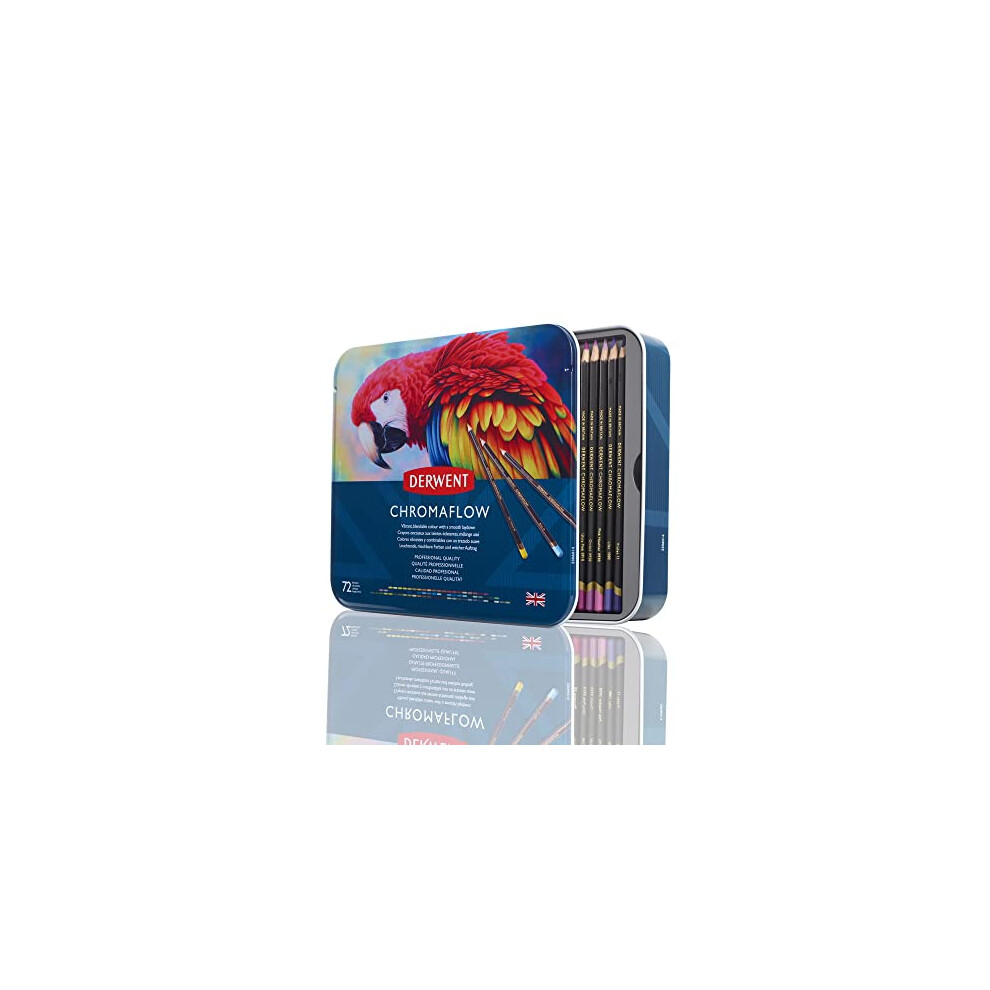 Derwent Chromaflow Pencils, Set Of 72 In Tin, 3.5Mm Round, Premium Core Strength, Blendable With Smooth Texture, Ideal For Drawing, Colouring & Layering,