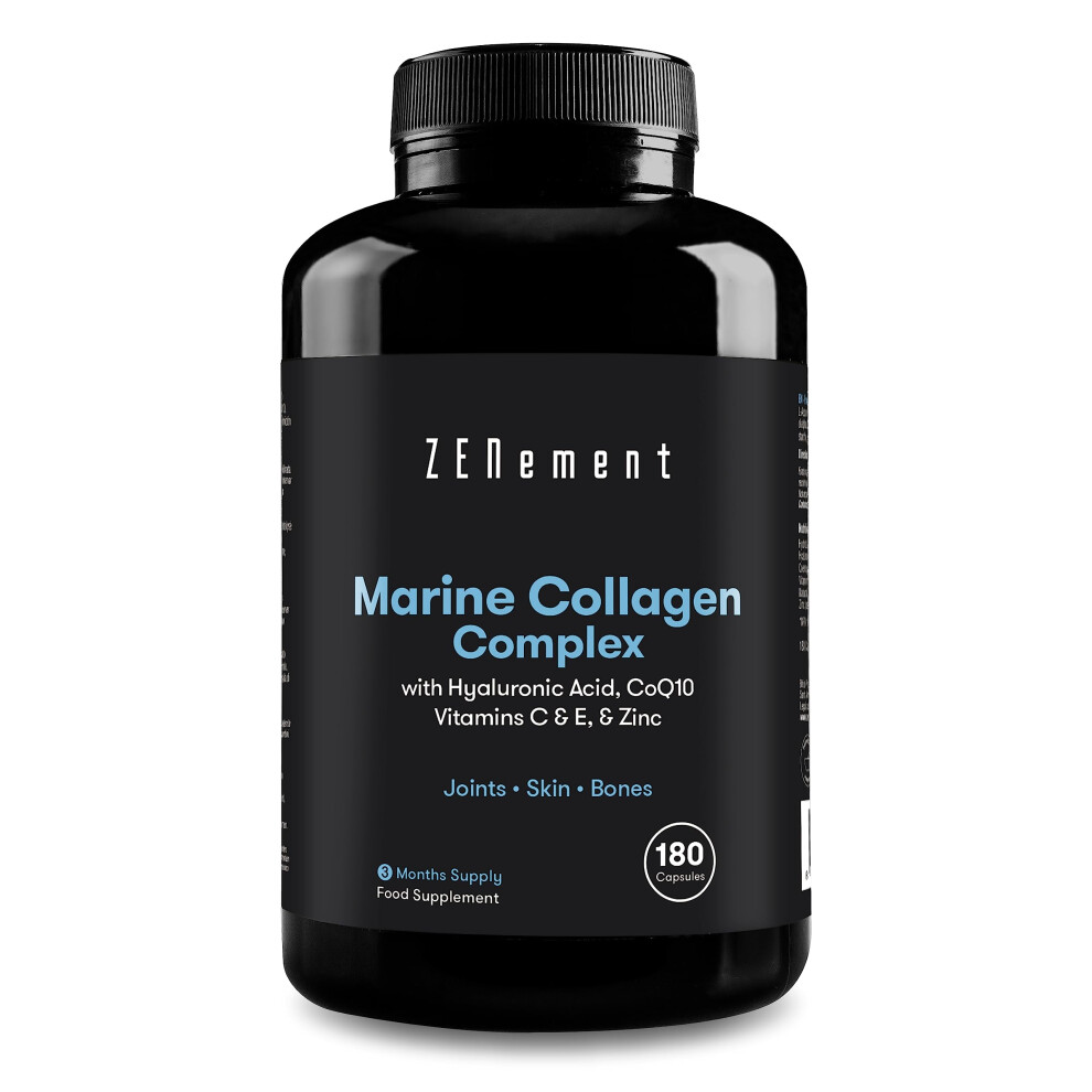 Photos - Vitamins & Minerals Marine Collagen Complex, with Hyaluronic Acid, CoQ10, Vitamins C & E, & Zinc, 180 Capsules | Peptides That Help Maintain Joi