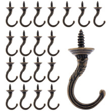 20PCS Vintage Screw in Hooks Antique Carving Cup Hook Small Wall Ceiling Screw Hooks for Garden Home Office Kitchen Bedroom