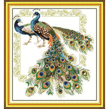 Unstamped Cross Stitch Kits for Adults, Lucky Peacocks 14ct Counted Unprinted Embroidery Kit Needlework Wall Art Decor