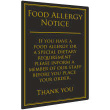 Food Allergy Notice 260 x 170mm - 1.5mm Plastic Wall Sign for Pubs and Restaurants