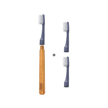Choice Toothbrush | Soft | Colour Not Selectable | 1 Wooden Handle | 3 Brush Heads | Toothbrush with Soft Bristles | Good for Teeth Cleaning and