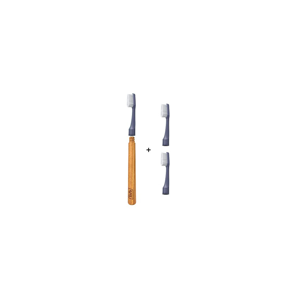 Choice Toothbrush | Soft | Colour Not Selectable | 1 Wooden Handle | 3 Brush Heads | Toothbrush with Soft Bristles | Good for Teeth Cleaning and