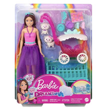 Skipper Doll and Nurturing Playset, Kids Toys, Brunette with Fantasy Look, Baby Lambs with Stroller, Crib and Accessories, HLC29
