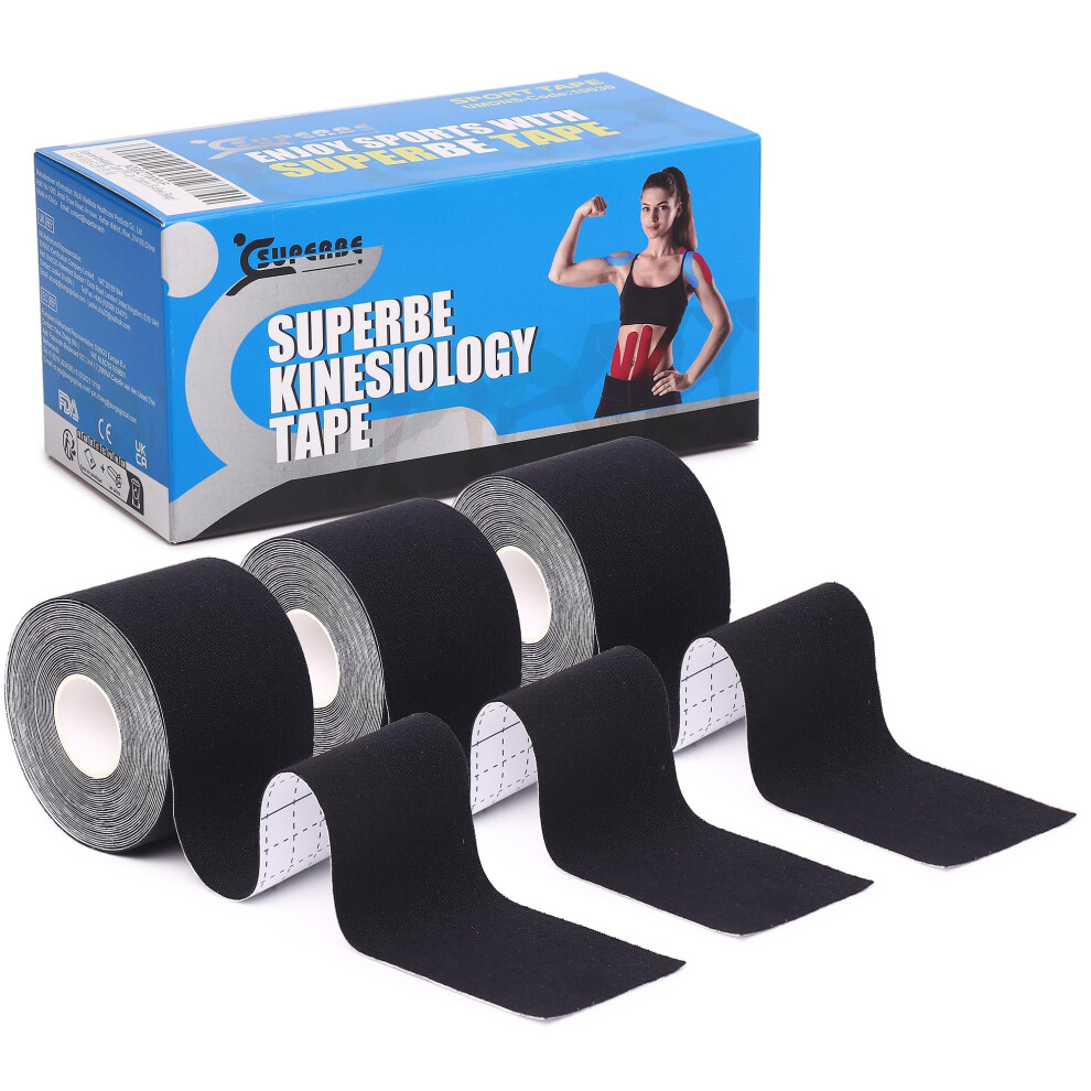 Photos - Braces / Splint / Support Kinesiology Tape Black , Elastic Sports Tape for Athletic Sports, Pain Relief, Recovery and Physio Therapy, 5C(3 Rolls Pack)