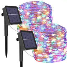 2 Pack Coloured Solar String Lights Outdoor,12M/40Ft 120 LED 8 Modes Solar Garden Lights Waterproof Fairy Lights Copper Wire Decorative Lighting for