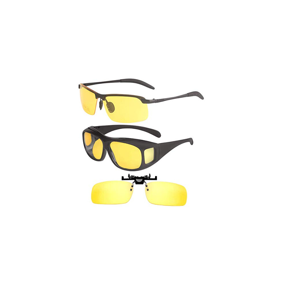 Riccardo Materossi 3 Pack Night Vision Glasses For Driving | Anti Glare | Unisex | Uv400 | Premium Quality Frames & Tac Lenses | Uk Based Brand