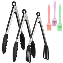 6 PCS 9 Inch Stainless Steel Food Tongs, Black,Kitchen Tongs,Food Tongs with Silicone Head and Non-Slip Heat Resistant Handle,Silicone Tongs for