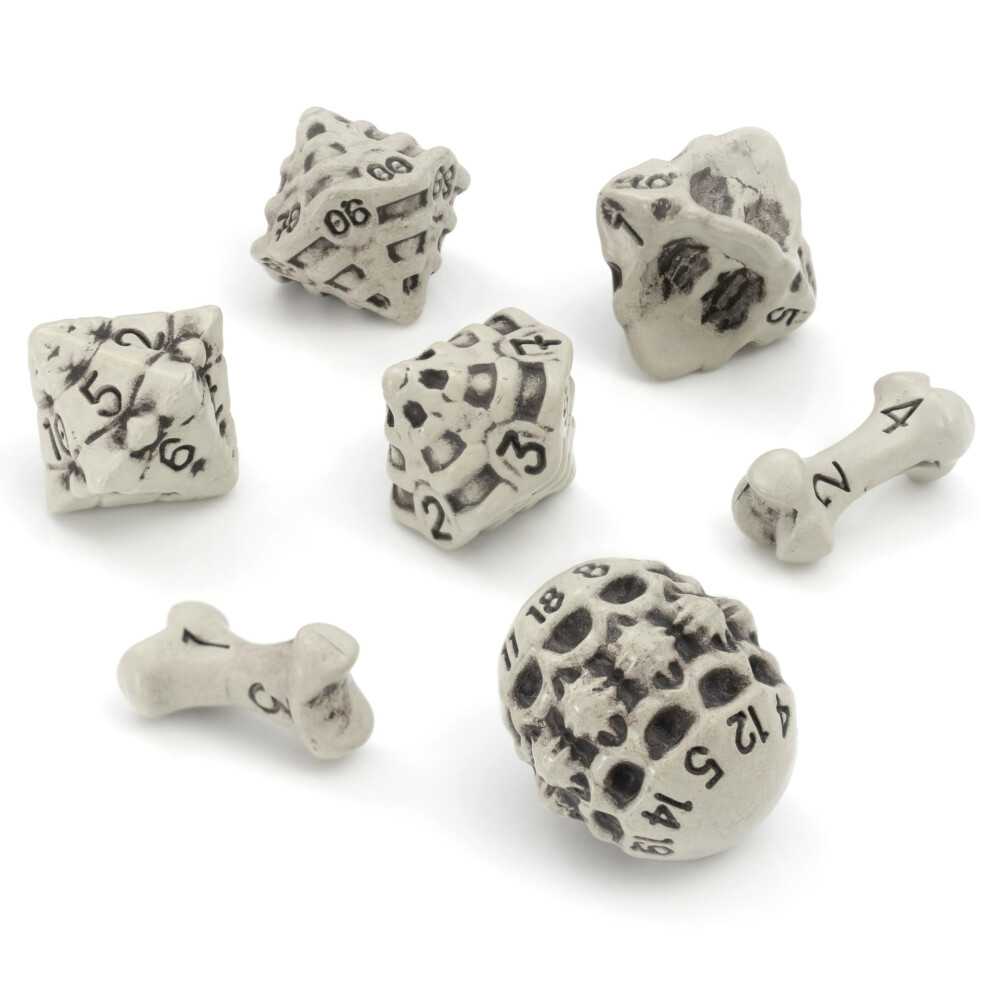 DND Dice Set - Set of 7 Polyhedral Skull & Bone RPG Dice - D20, D12,%D10, D10, D8, D6 & D4 Sided. Cool & Unique Gift for Dungeons & Dragons, Warhammer