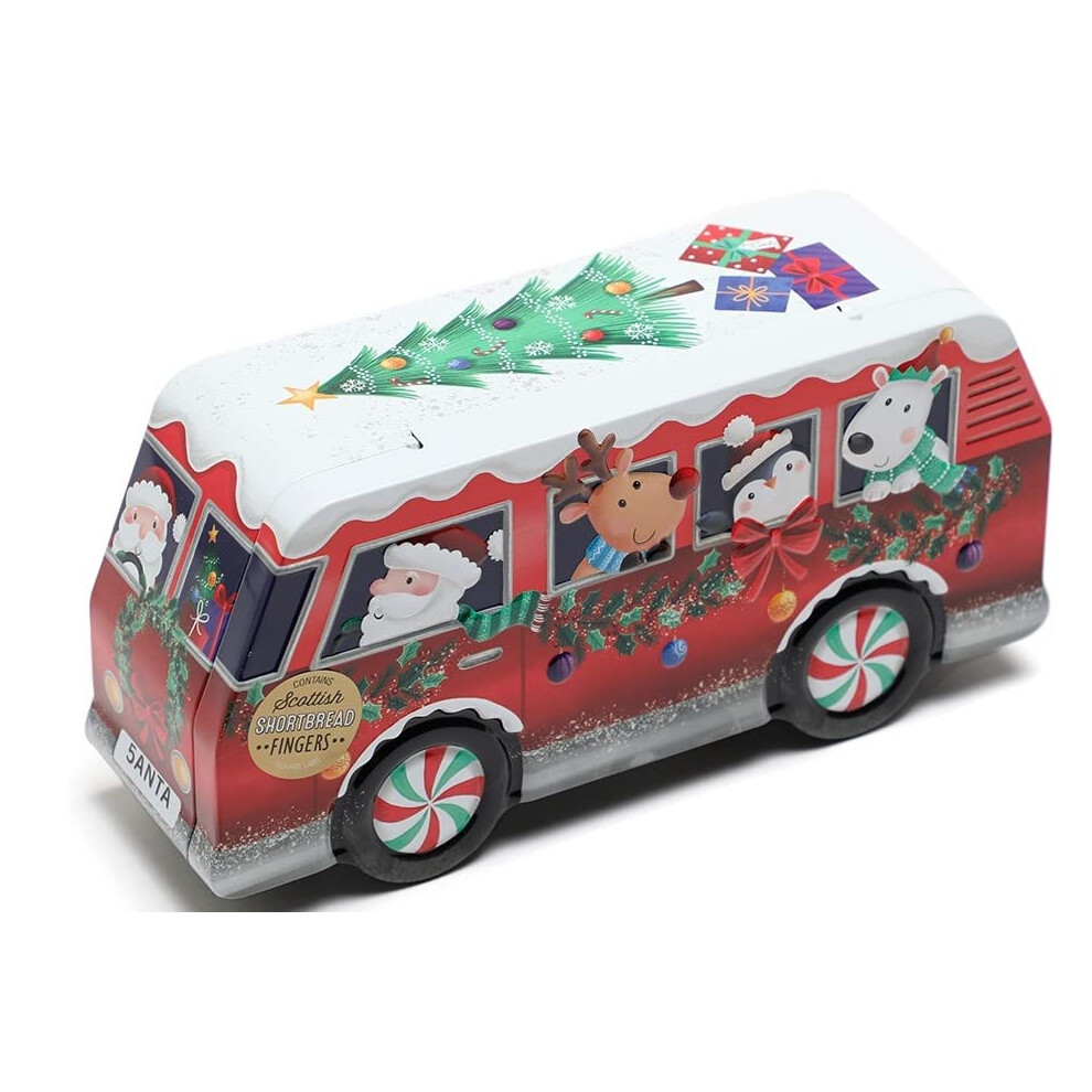 Christmas Tin Biscuits Gift Set - Christmas Camper Van Shortbread Biscuit Tin 300g with a Thank You Sticker