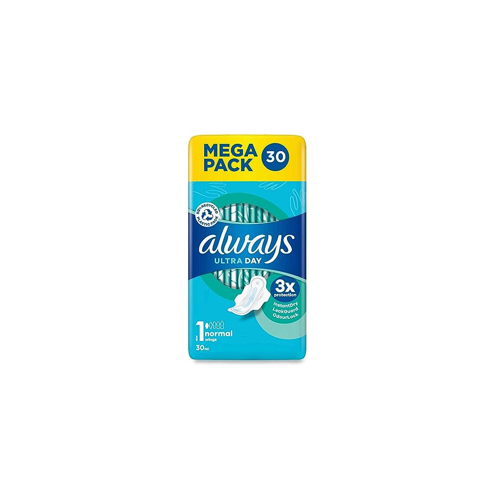 Always Ultra Sanitary Towels Normal (Size 1) Wings X30 Pads, Super Absorbent And Ultra Thin, For Menstrual Periods