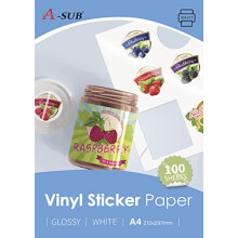 White Glossy Premium Waterproof Printable Vinyl Sticker Paper, Self-Adhesive Vinyl Labels for Inkjet Printers, A4 Size, 100 Sheets