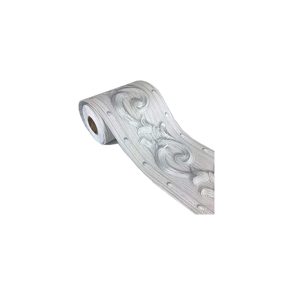 Elegant Grey Floral Molding Wallpaper Border Peel Stick Home Ceiling Decorative Border for Bathroom Living Room Kitchen 10cm by 5meters