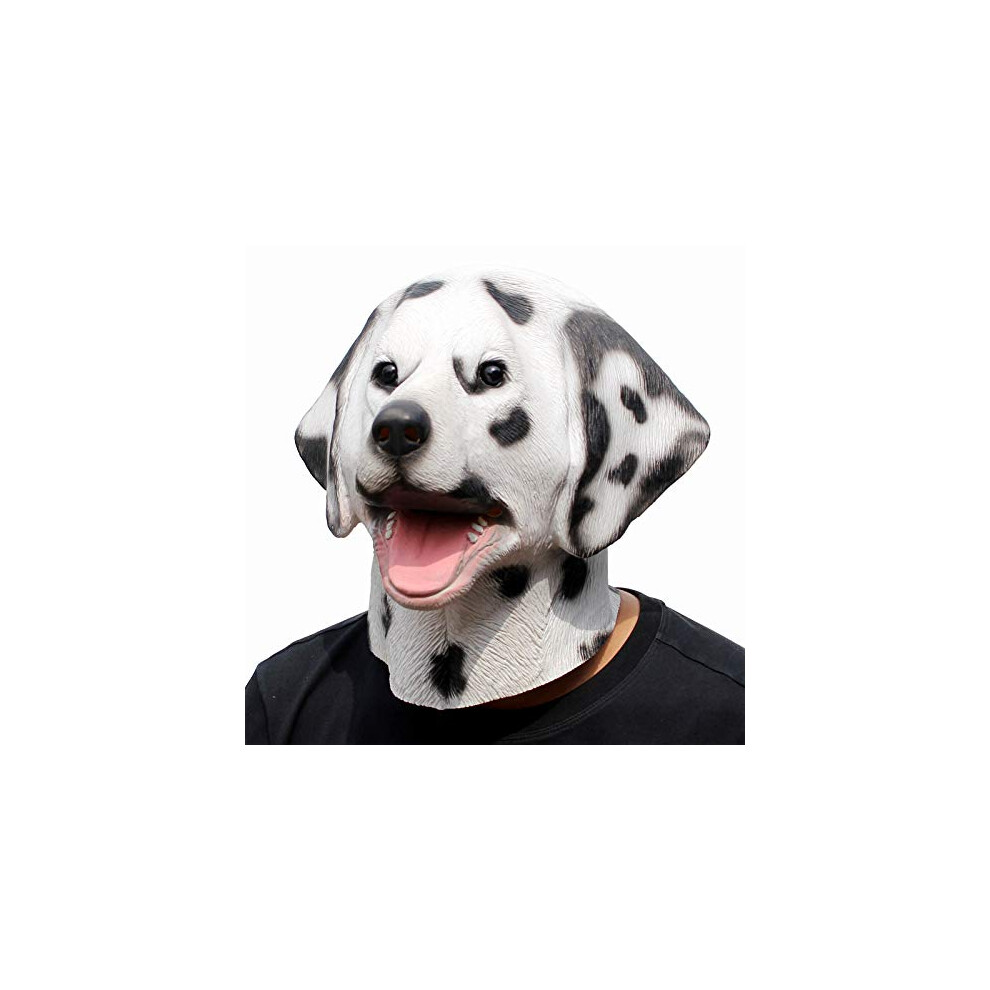 Dalmatian Mask Dog Head Latex Realistic Animal Full Head Masks Fancy Dress for Halloween Costume Party Carnival Cosplays,Multicolour,M