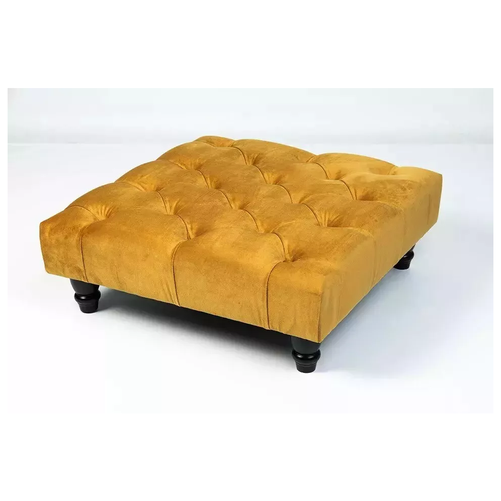 ((Mustard)) Chesterfield Upholstered Pouffe Stool 60x60x25cm