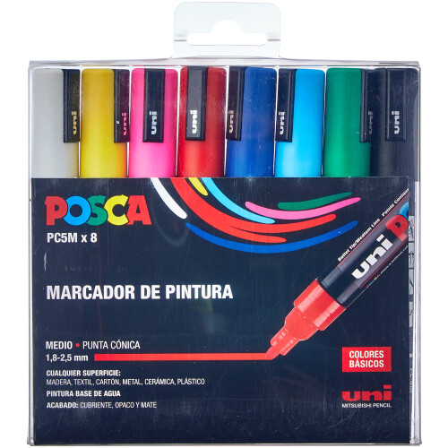 UNI Posca PC 5M Basisset - Verpakking van 8 Markers 2